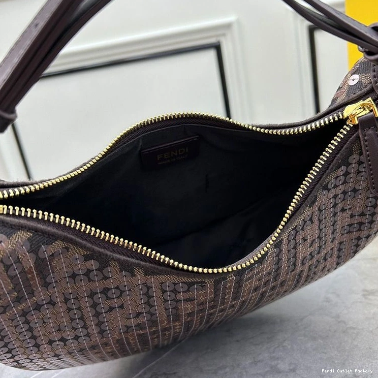 Cheap HOT Small Brown Hobo Bag with Fabric In Sequins Fendi Motif FF Fendigraphy 0821